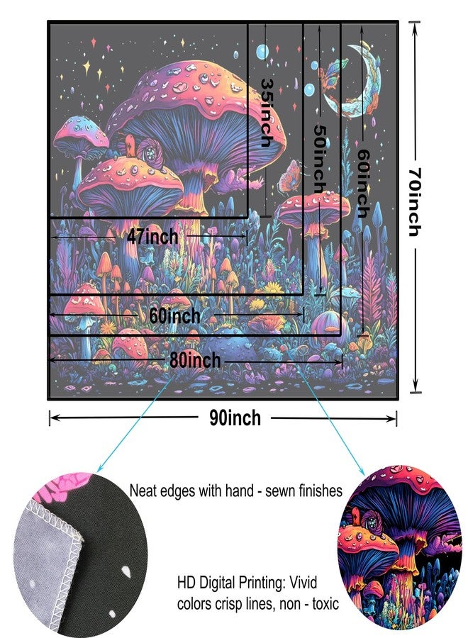 TUGCAY Blacklight Mushroom Tapestry Fantasy Forest Moon Butterfly Plant Snail Tapestry UV Reactive Aesthetic Wall Hanging Tapestries for Bedroom Dorm Living Room Classroom Decor 47 x 35 Inches - Image 4